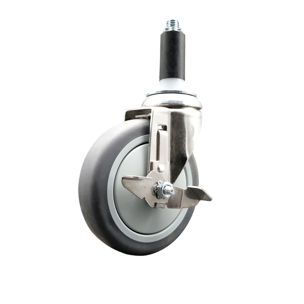 Thermoplastic Rubber Swivel Stem Caster with 5 in. Gray Caster Wheel & Top Lock Brake, 1.13 in. Expanding Stem - 316 Stainless Steel Caster