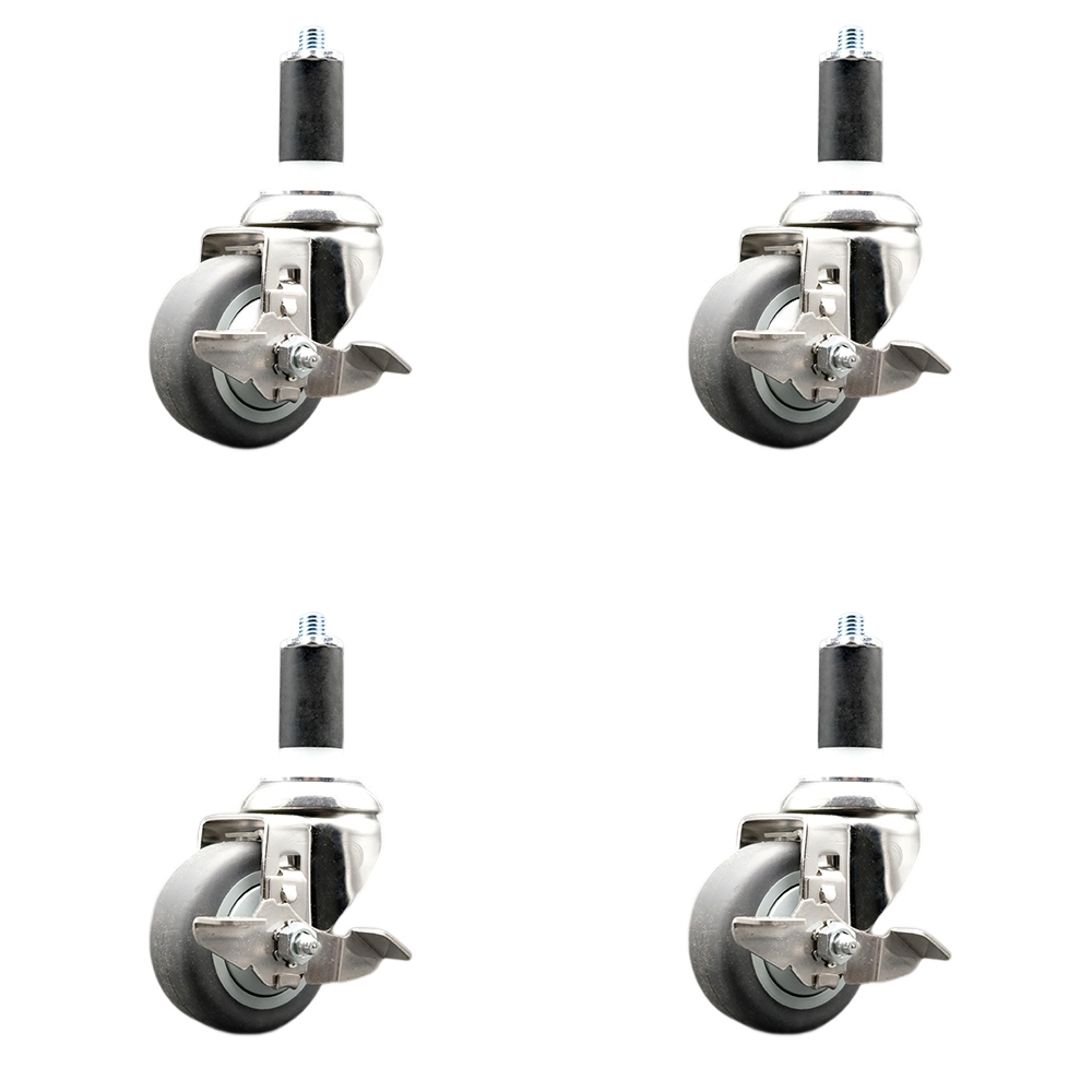 Thermoplastic Rubber Swivel Stem Caster with 3.5 in. Caster Wheels, 1.38 in. Expanding Stems - 316 Stainless Steel Casters - Set of 4