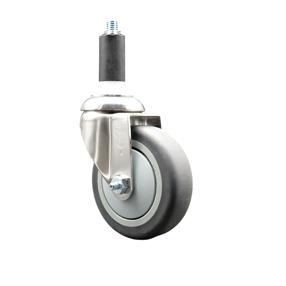 Thermoplastic Rubber Swivel Stem Caster with 4 in. Gray Caster Wheels, 1.38 in. Expanding Stem - 316 Stainless Steel Caster