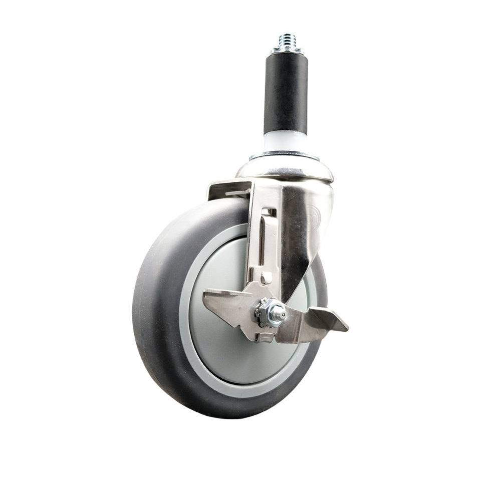 Thermoplastic Rubber Swivel Stem Caster with 5 in. Gray Caster Wheel & Top Lock Brake, 1.38 in. Expanding Stem - 316 Stainless Steel Caster
