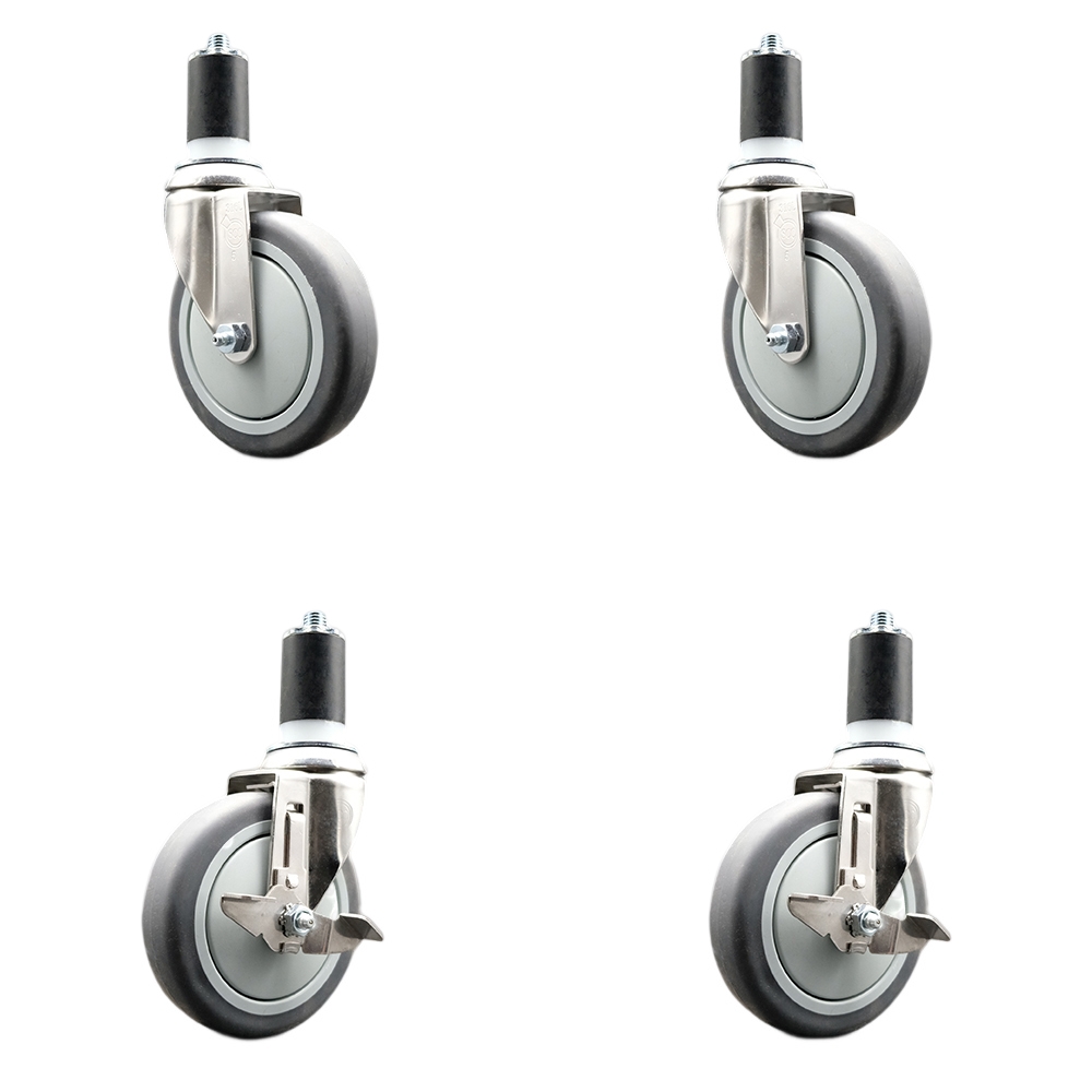 Thermoplastic Rubber Swivel Stem Caster with 5 in. Caster Wheels, 1.5 in. Expanding Stems - 316 Stainless Steel Casters - Set of 4