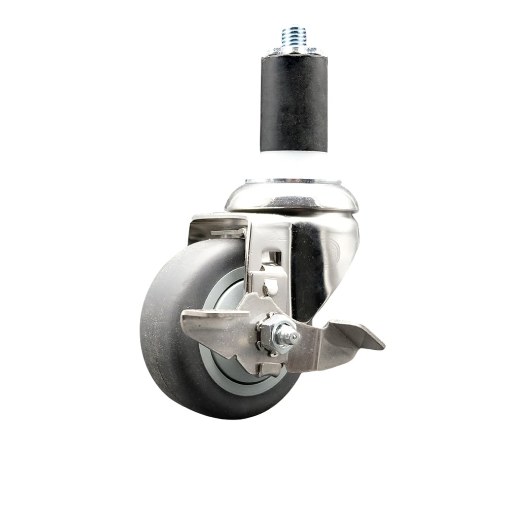 Thermoplastic Rubber Swivel Stem Caster with 3.5 in. Gray Caster Wheel & Top Lock Brake, 1.63 in. Expanding Stem - 316 Stainless Steel Caster