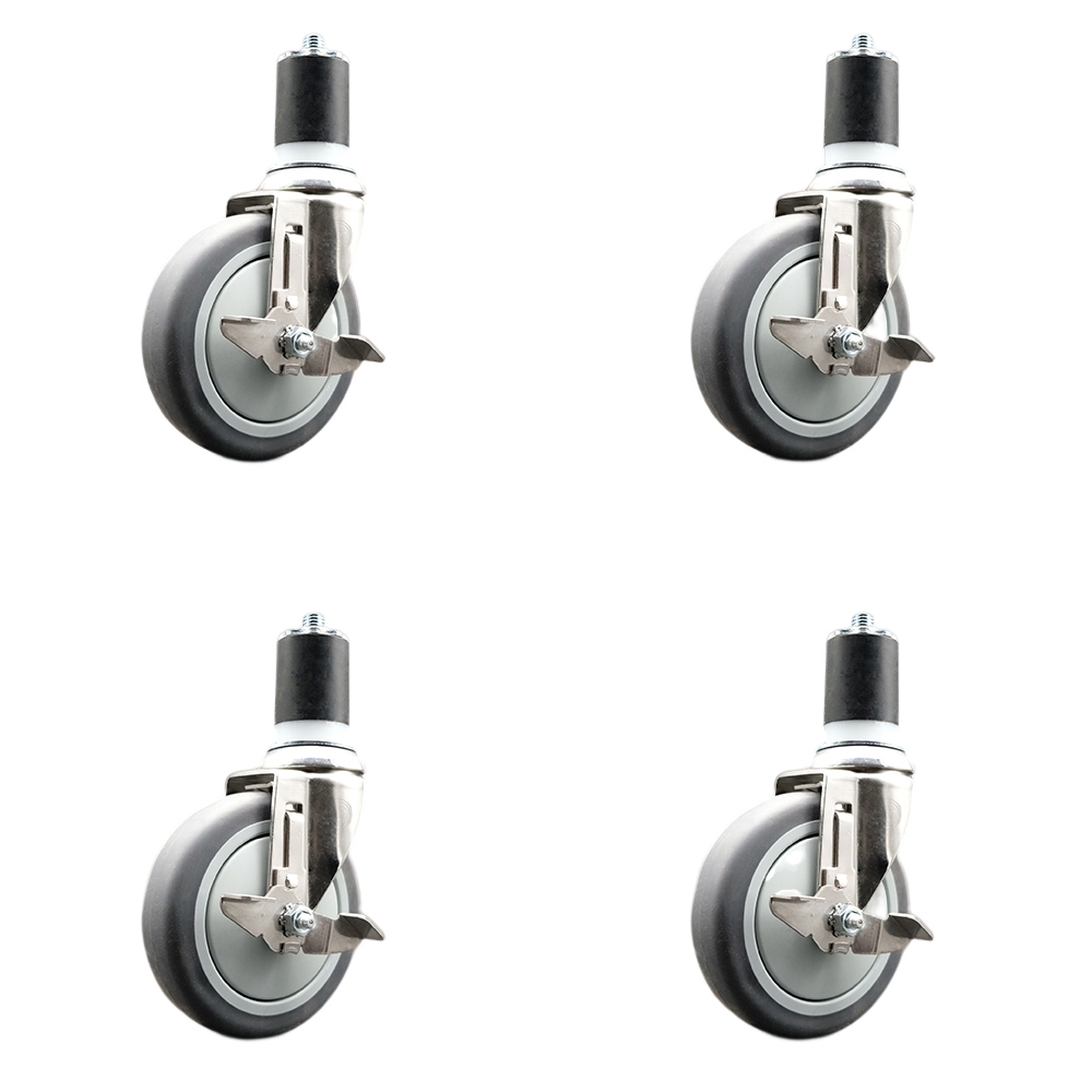 Thermoplastic Rubber Swivel Stem Caster with 5 in. Caster Wheels, 1.75 in. Expanding Stems - 316 Stainless Steel Casters - Set of 4