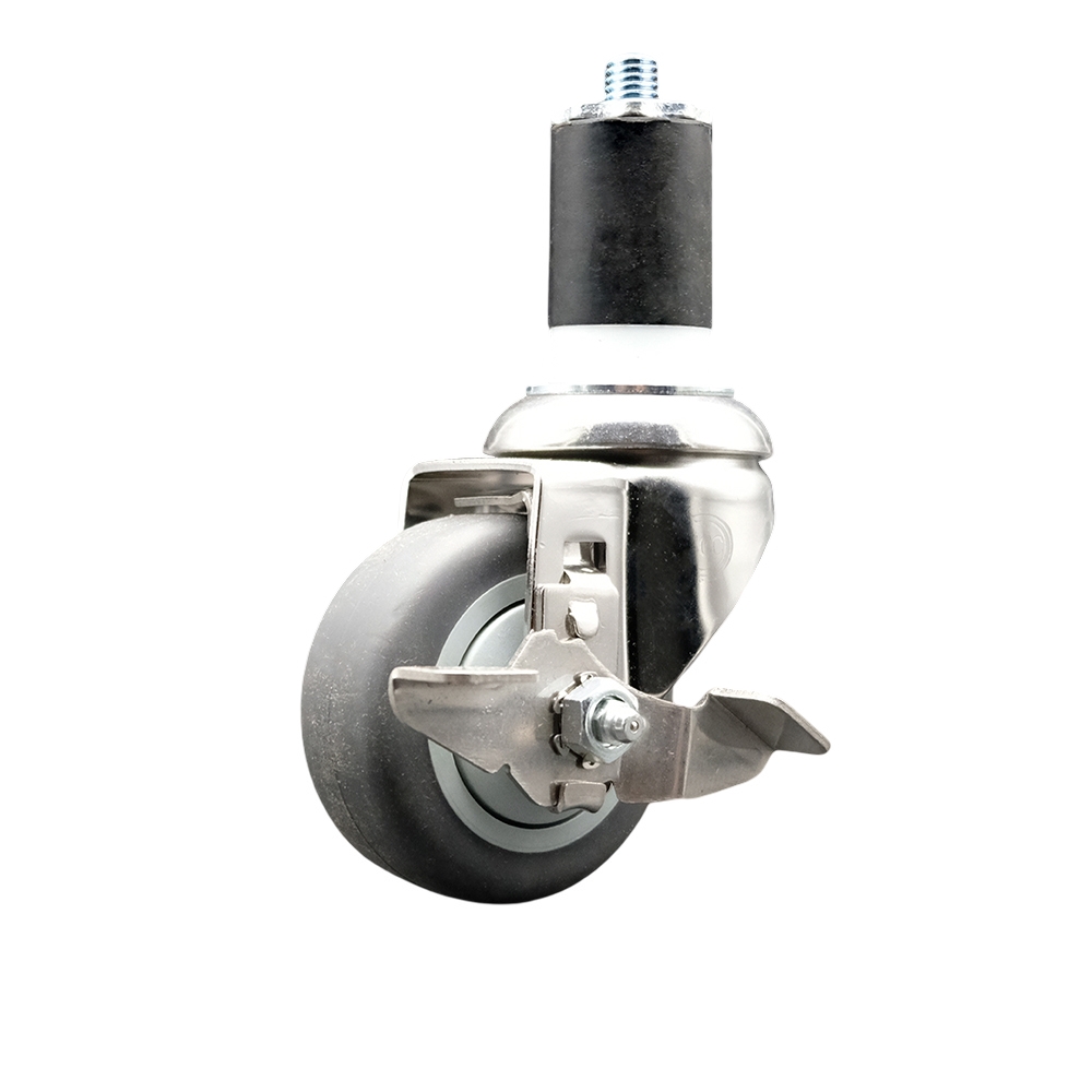Thermoplastic Rubber Swivel Stem Caster with 3 in. Gray Caster Wheel & Top Lock Brake, 1.87 in. Expanding Stem - 316 Stainless Steel Caster