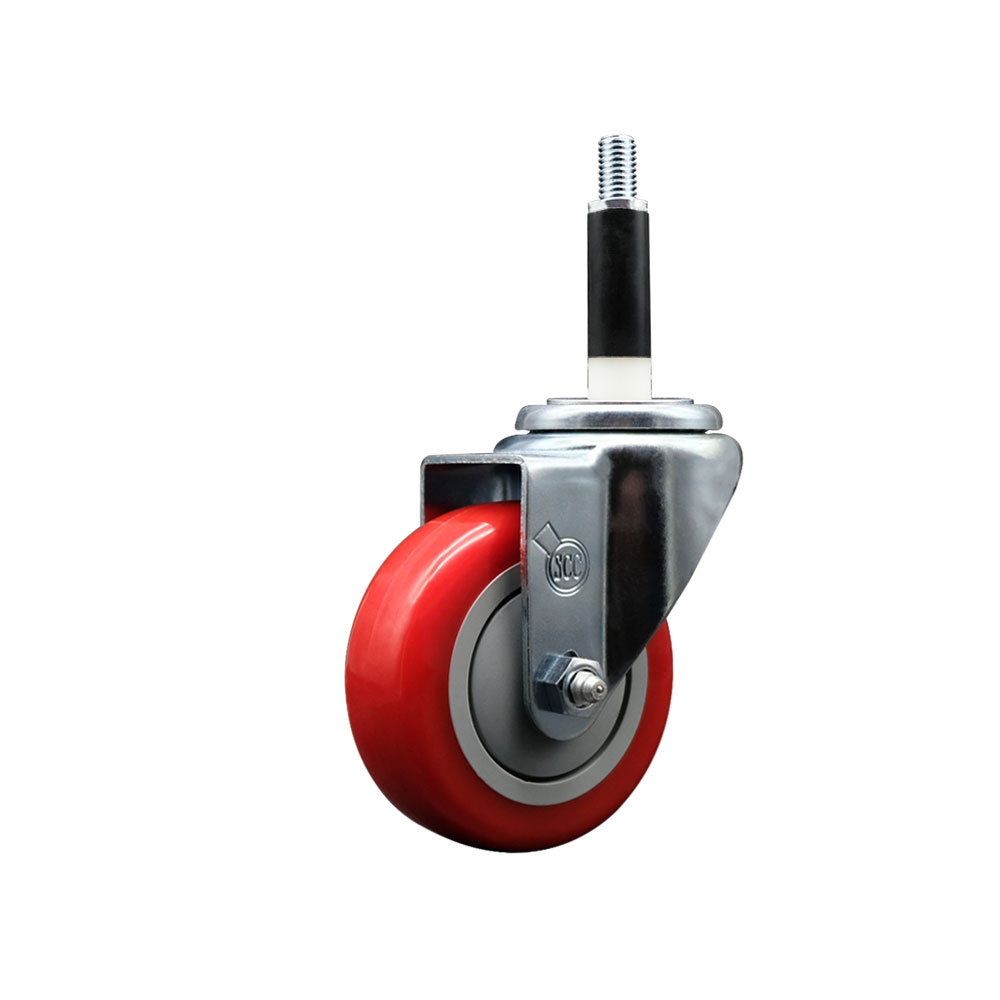 SCC-EX20S3514-PPUB-RED-78 Polyurethane Expanding Stem Swivel Caster with 3.5 in. Red Wheel & 0.87 in. Stem