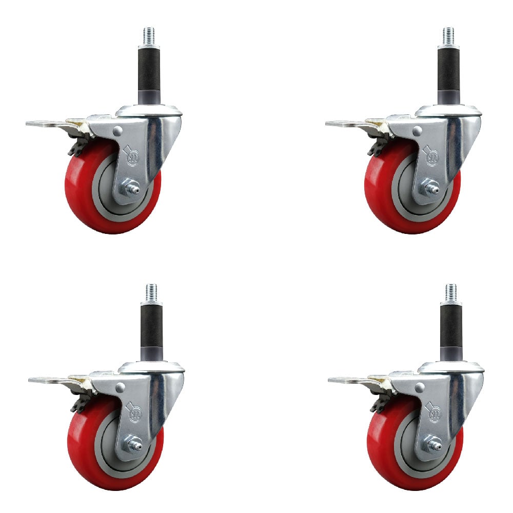 SCC-EXTTL20S3514-PPUB-RED-1-4 Polyurethane Swivel Expanding Stem Caster with 3.5 in. Red Wheels & 1 in. Stems - Set of 4