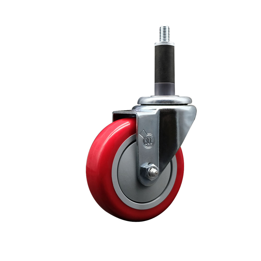 SCC-EX20S414-PPUB-RED-1 Polyurethane Expanding Stem Swivel Caster with 4 in. Red Wheel & 1 in. Stem