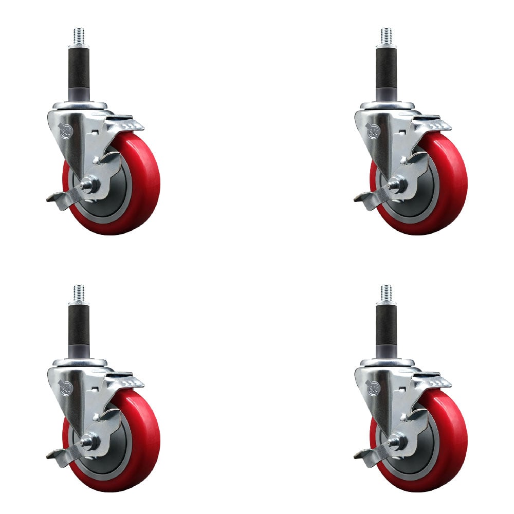 SCC-EX20S414-PPUB-RED-TLB-1-4 Polyurethane Swivel Expanding Stem Caster with 4 in. Red Wheels & 1 in. Stems - Set of 4