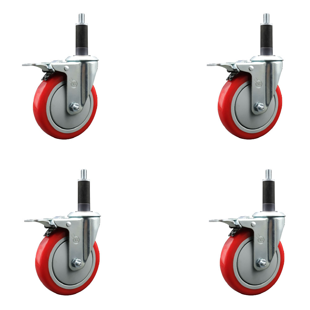 SCC-EXTTL20S514-PPUB-RED-1-4 Polyurethane Swivel Expanding Stem Caster with 5 in. Red Wheels & 1 in. Stems - Set of 4