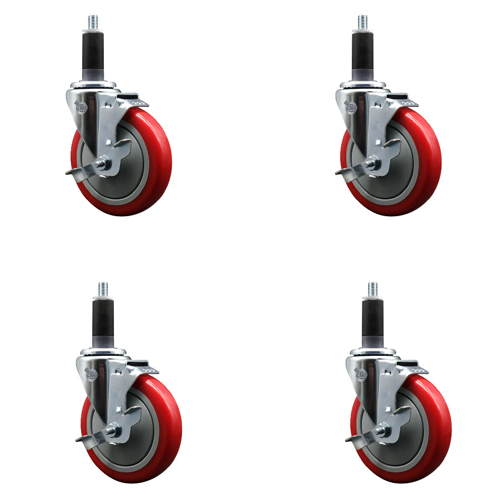 SCC-EX20S514-PPUB-RED-TLB-118-4 Polyurethane Swivel Expanding Stem Caster with 5 in. Red Wheels & 1.13 in. Stems - Set of 4