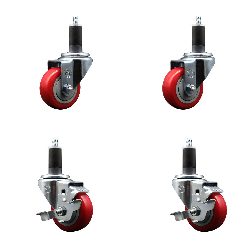 SCC-EX20S314-PPUB-RED-2-TLB-2-114 Polyurethane Swivel Expanding Stem Caster with 3 in. Red Wheels & 1.25 in. Stems - Set of 4