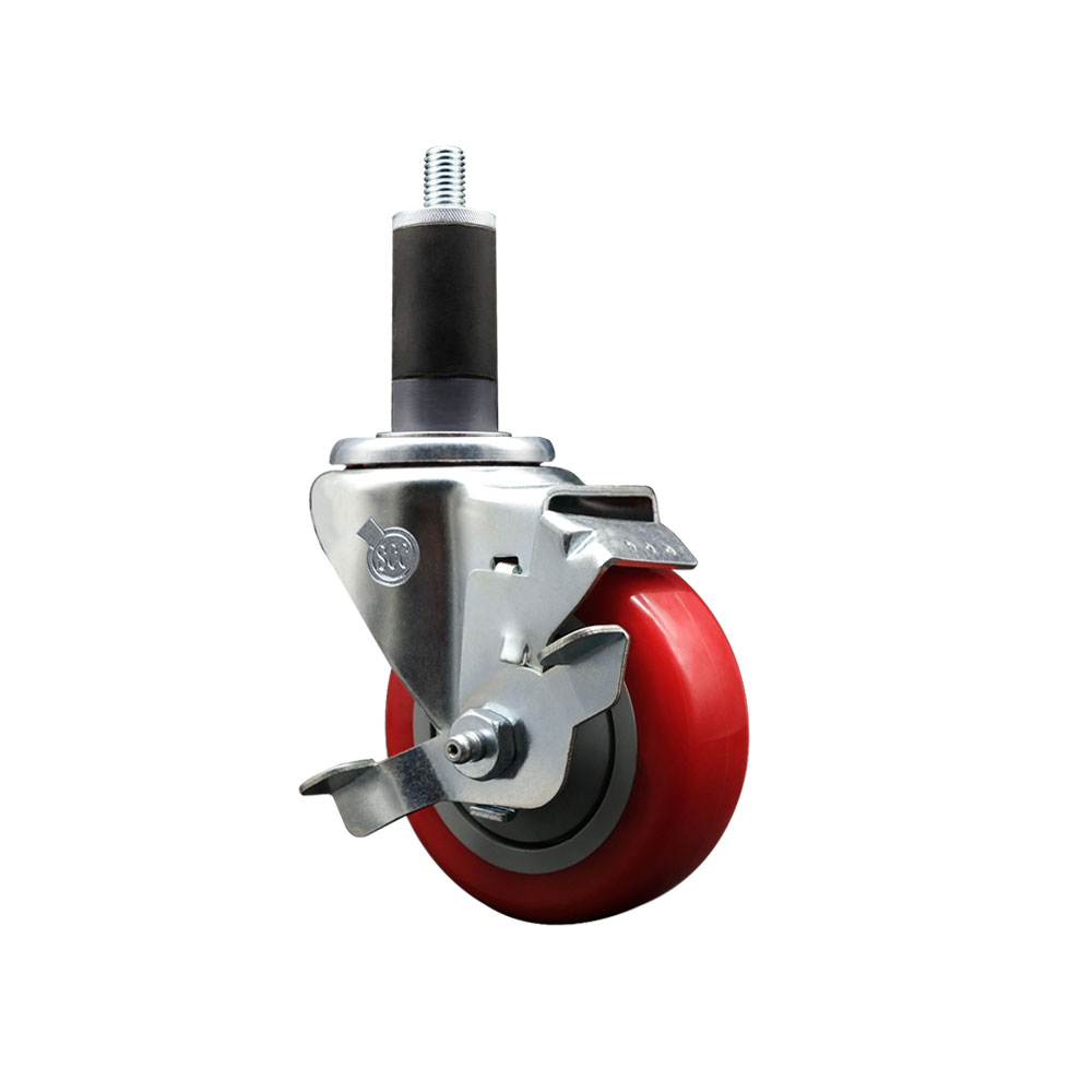 SCC-EX20S3514-PPUB-RED-TLB-114 Polyurethane Expanding Stem Swivel Caster with 3.5 in. Red Wheel & 1.25 in. Stem & Top Locking Brake