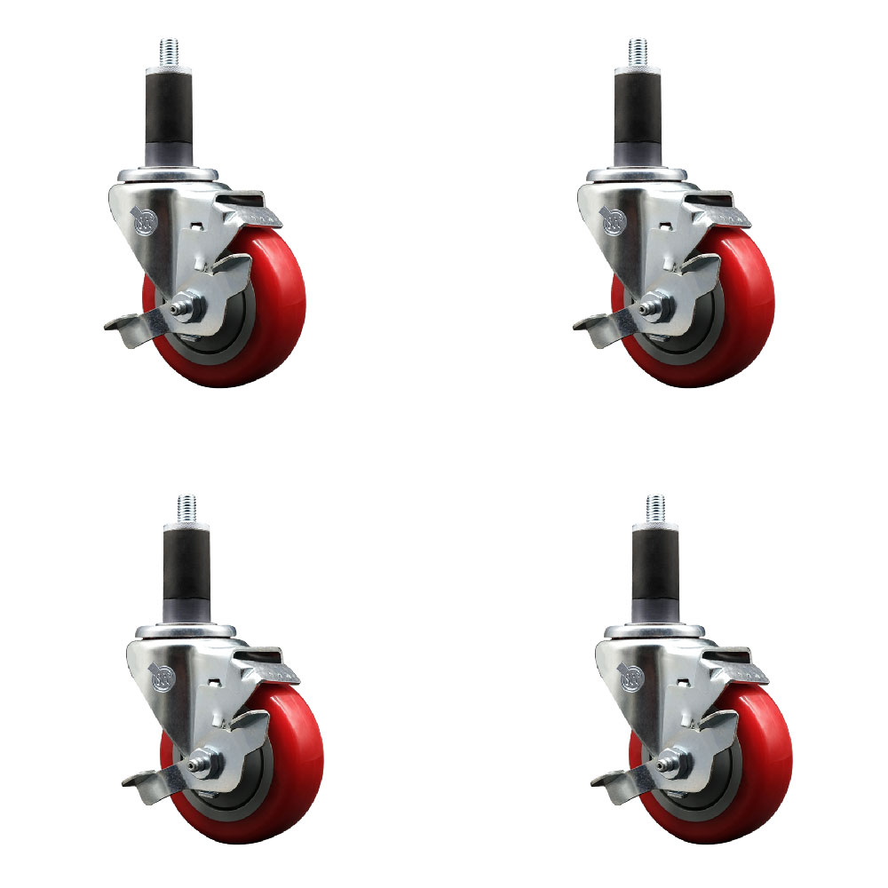 SCC-EX20S3514-PPUB-RED-TLB-114-4 Polyurethane Swivel Expanding Stem Caster with 3.5 in. Red Wheels & 1.25 in. Stems - Set of 4