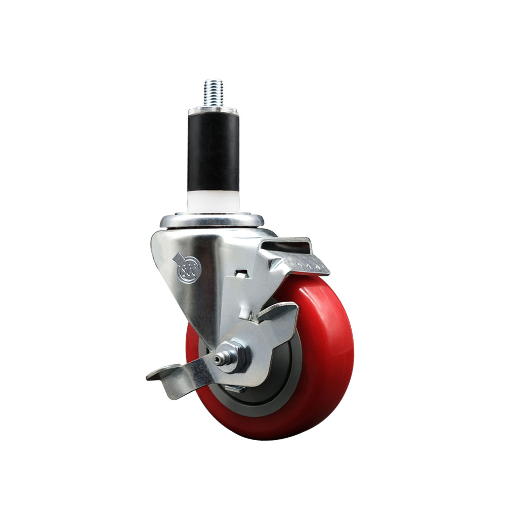 SCC-EX20S3514-PPUB-RED-TLB-138 Polyurethane Expanding Stem Swivel Caster with 3.5 in. Red Wheel & 1.38 in. Stem & Top Locking Brake