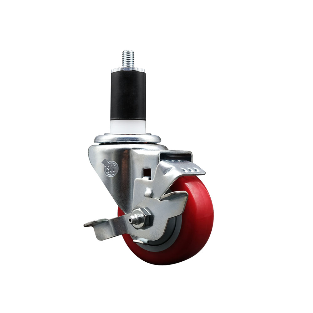 SCC-EX20S314-PPUB-RED-TLB-112 Polyurethane Swivel Expanding Stem Caster with 3 in. Red Wheel & 1.5 in. Stem & Top Locking Brake