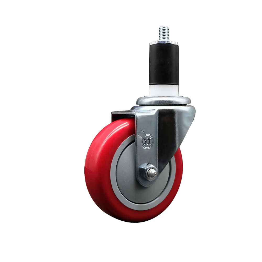 SCC-EX20S414-PPUB-RED-112 Polyurethane Expanding Stem Swivel Caster with 4 in. Red Wheel & 1.5 in. Stem
