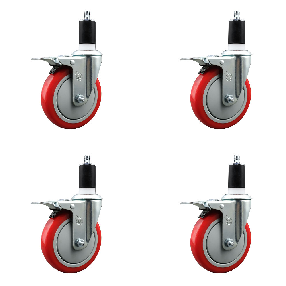 SCC-EXTTL20S514-PPUB-RED-112-4 Polyurethane Swivel Expanding Stem Caster with 5 in. Red Wheels & 1.5 in. Stems - Set of 4