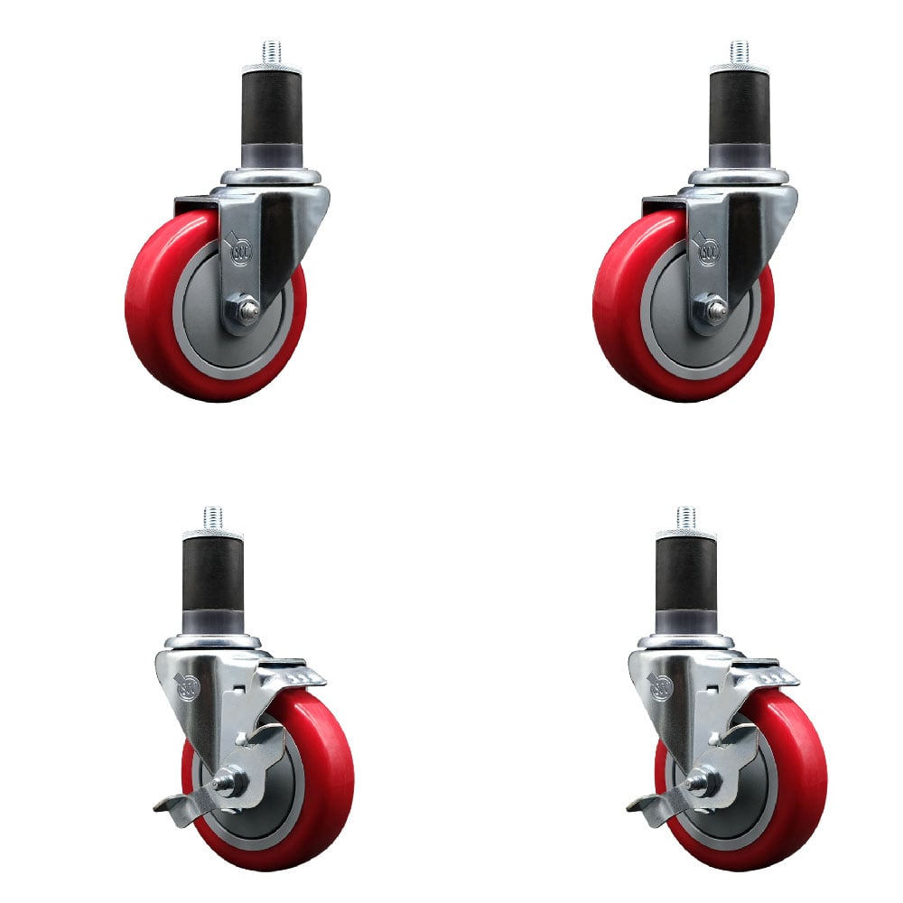 SCC-EX20S414-PPUB-RED-2-TLB-2-158 Polyurethane Swivel Expanding Stem Caster with 4 in. Red Wheels & 1.63 in. Stems - Set of 4