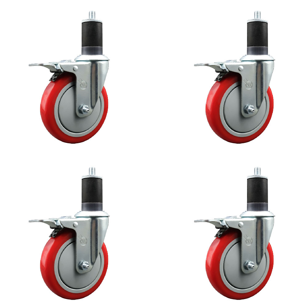 SCC-EXTTL20S514-PPUB-RED-158-4 Polyurethane Swivel Expanding Stem Caster with 5 in. Red Wheels & 1.63 in. Stems - Set of 4