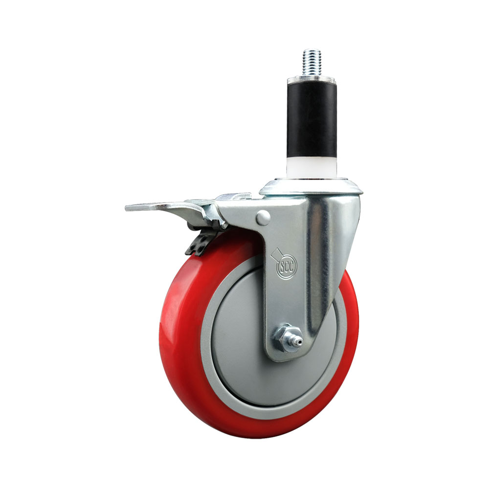 SCC-SSEXTTL20S514-PPUB-RED-138 Stainless Steel Polyurethane Expanding Stem Swivel Caster with 5 in. Red Wheel & 1.38 in. Stem & Total Locking Brake