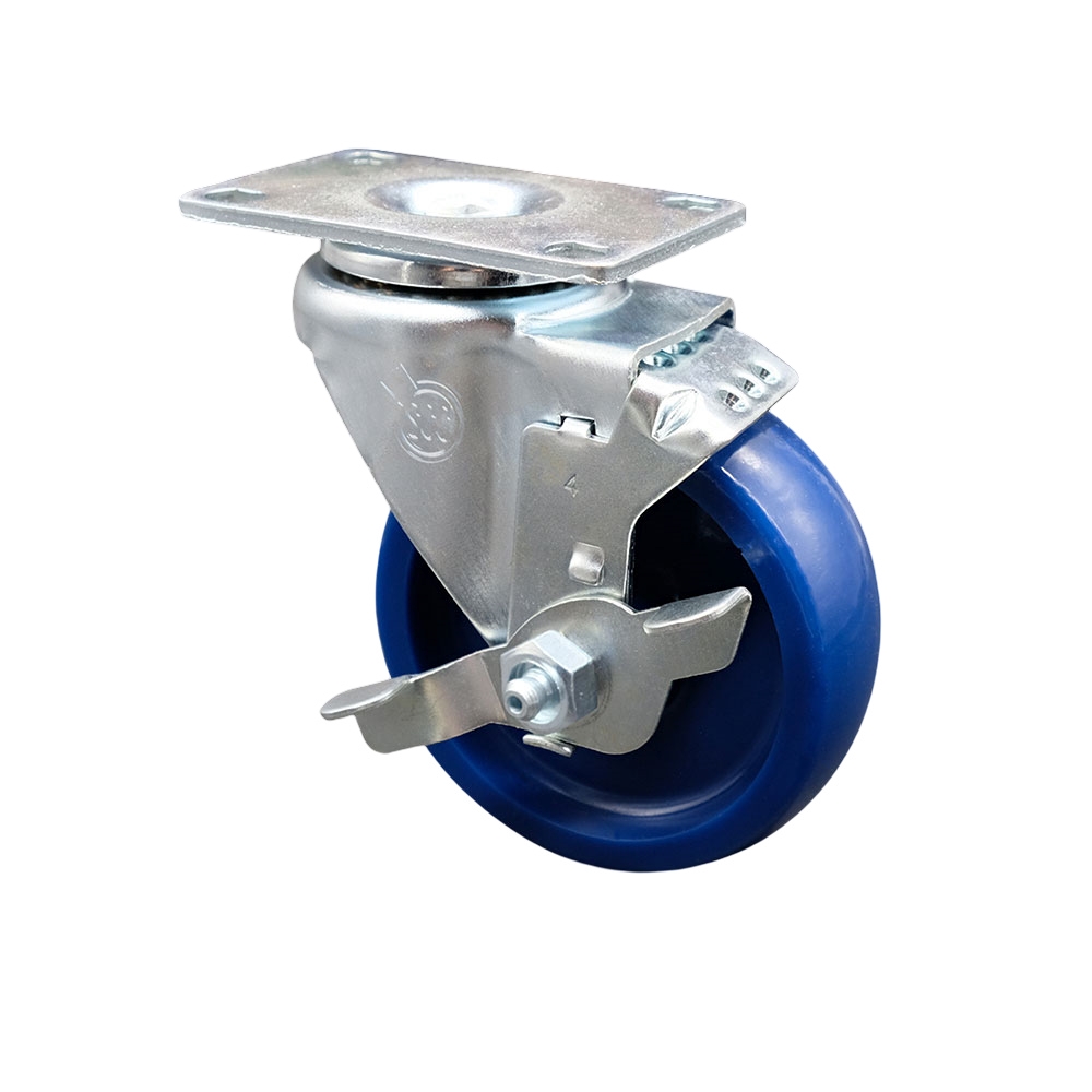 SCC-20S414-SPUS-TLB Solid Polyurethane Swivel Top Plate Swivel Caster with 4 x 1.25 in. Blue Wheel & Top Locking Brake