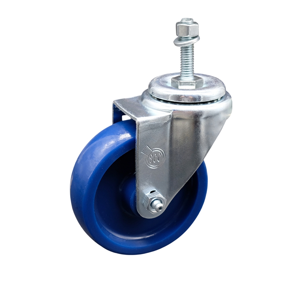 SCC-TS20S414-SPUS-M1015 Solid Polyurethane Swivel Threaded Stem Caster with 4 x 1.25 in. Blue Wheel & 10 mm Stem