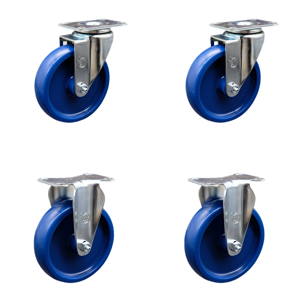SCC-SS20S514-SPUS-2-R-2 Stainless Steel Solid Polyurethane Swivel Top Plate Caster with 5 x 1.25 in. Blue Wheels - Set of 4