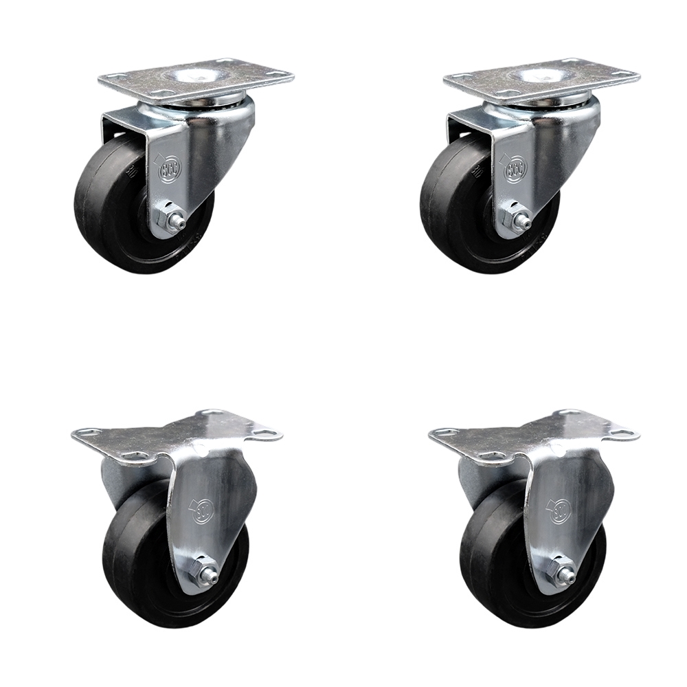 SCC-SS20S314-SRS-2-R-2 Stainless Steel Soft Rubber Swivel Top Plate Caster with 3 x 1.25 in. Black Wheels - Set of 4