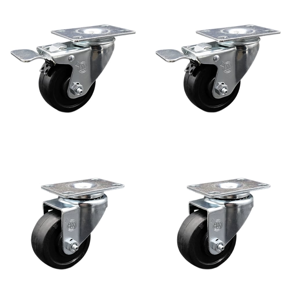 SCC-SSTTL20S314-SRS-2-S-2 Stainless Steel Soft Rubber Swivel Top Plate Caster with 3 x 1.25 in. Black Wheels - Set of 4