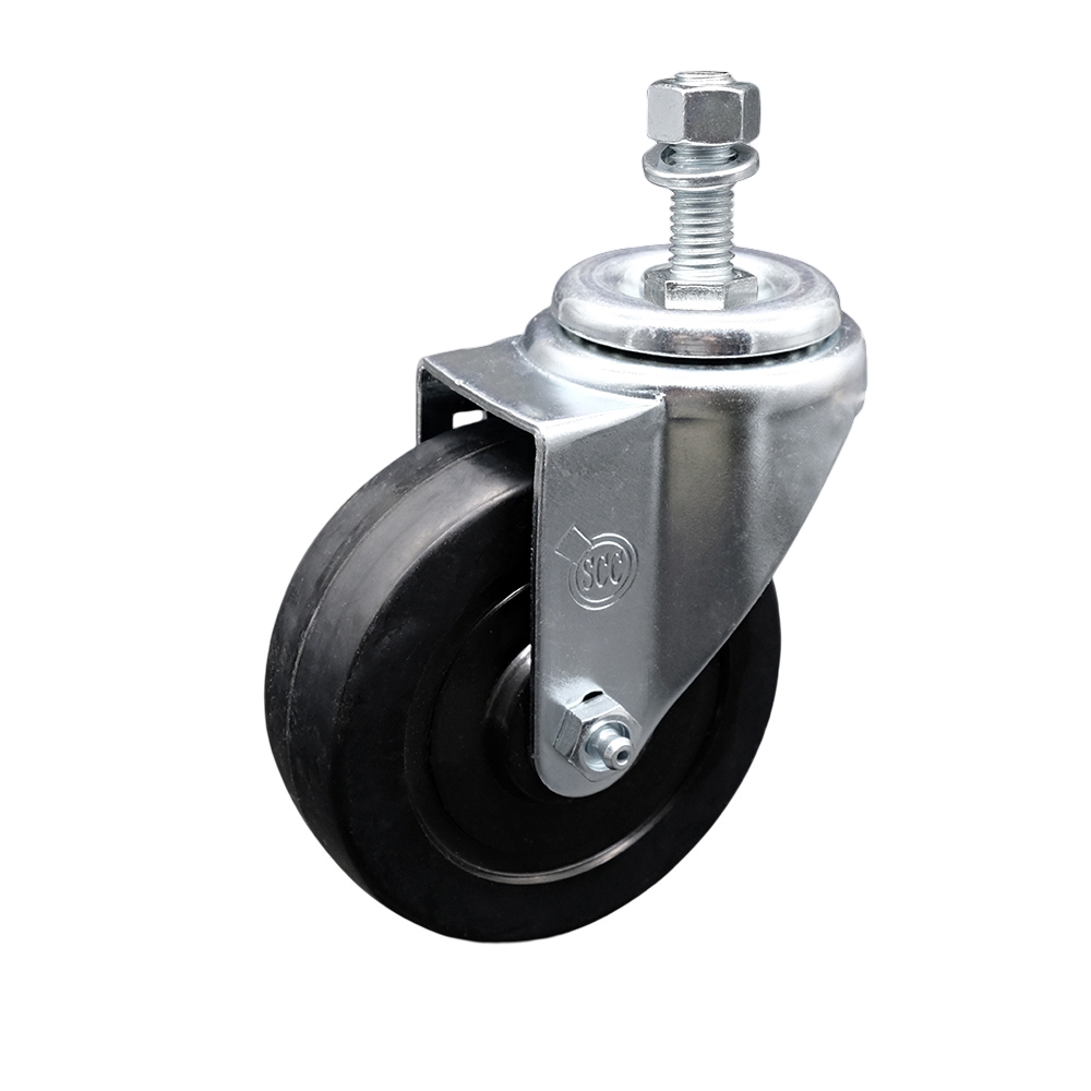 SCC-TS20S414-SRS-121315 Soft Rubber Swivel Threaded Stem Caster with 4 x 1.25 in. Black Wheel & 0.5 in. Stem