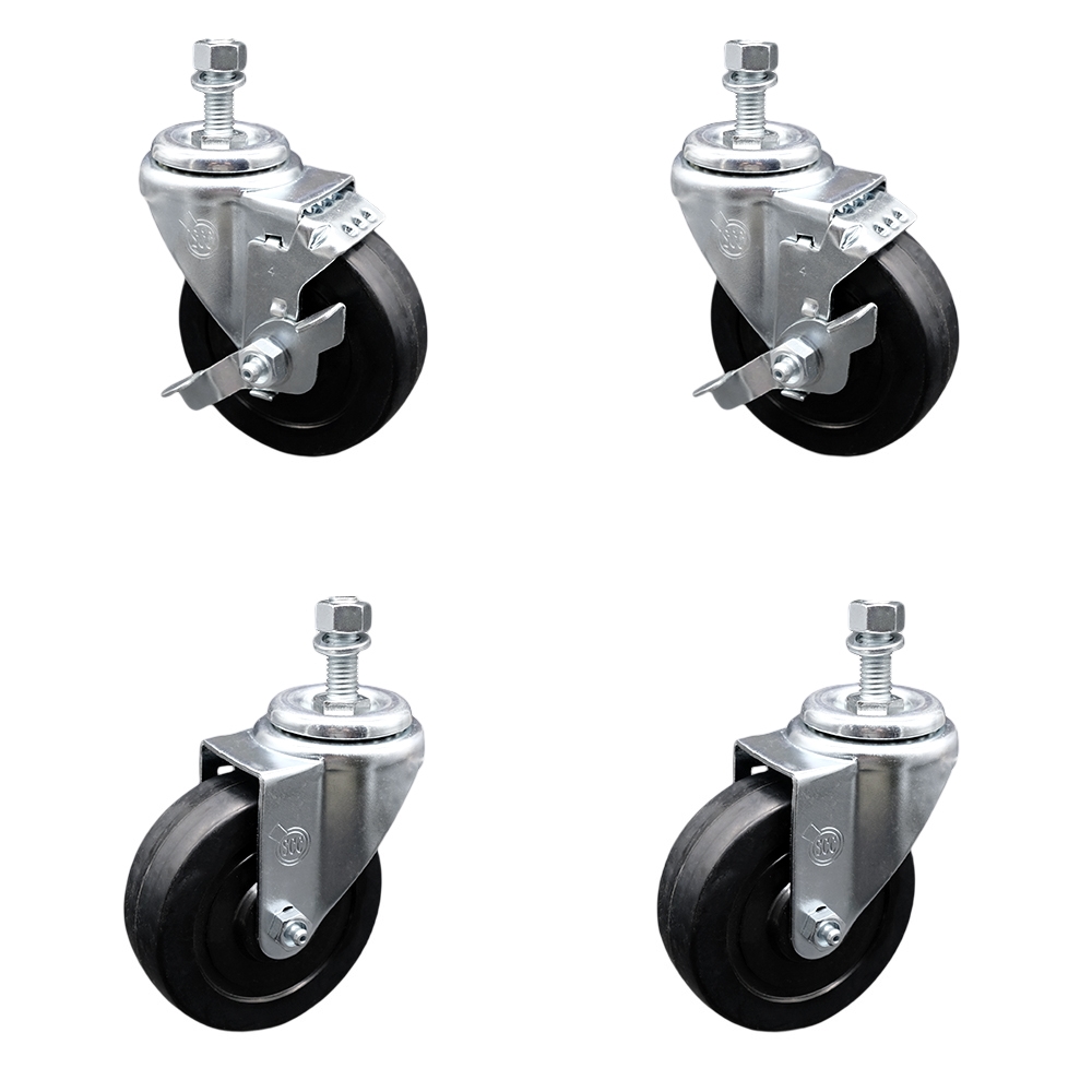 SCC-TS20S414-SRS-121315-2-TLB-2 Soft Rubber Swivel Threaded Stem Caster with 4 x 1.25 in. Black Wheels & 0.5 in. Stems - Set of 4