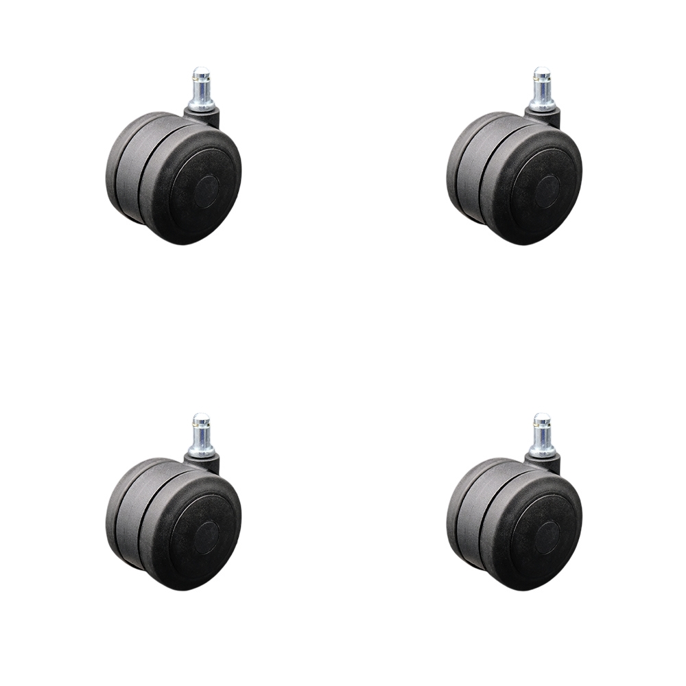 3 in. Heavy Duty Office Chair Stem Casters Black Thermoplastic Rubber Twin Wheel with 0.43 in. by 0.875 in. Grip Ring Stem Casters - Set of 4