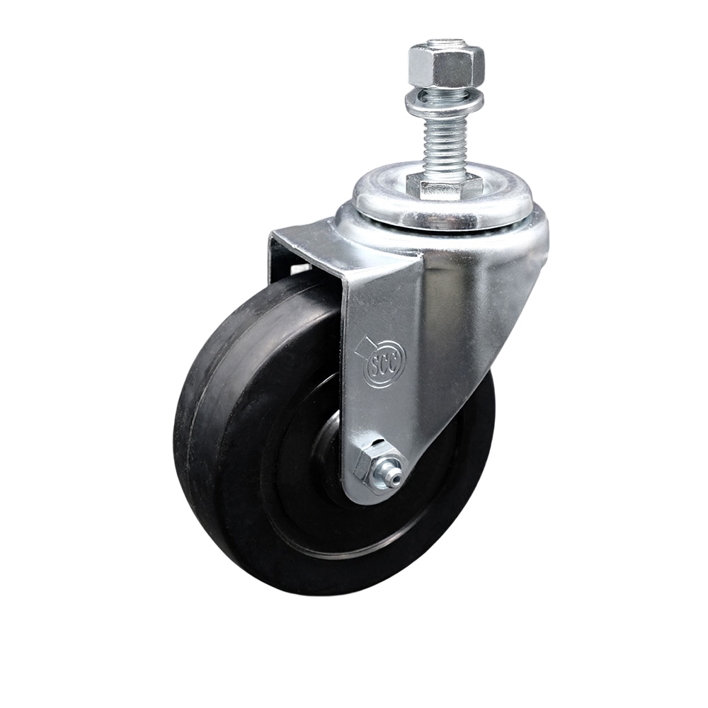 SCC-TS20S414-SRS-M1215 Soft Rubber Swivel Threaded Stem Caster with 4 x 1.25 in. Black Wheel & 12 mm Stem