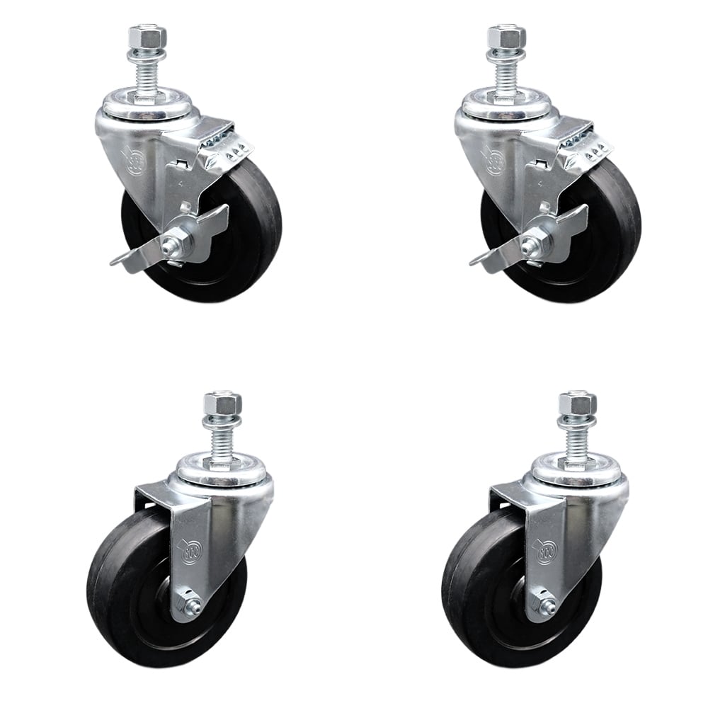 SCC-TS20S414-SRS-M1215-2-TLB-2 Soft Rubber Swivel Threaded Stem Caster with 4 x 1.25 in. Black Wheels & 12 mm Stems - Set of 4