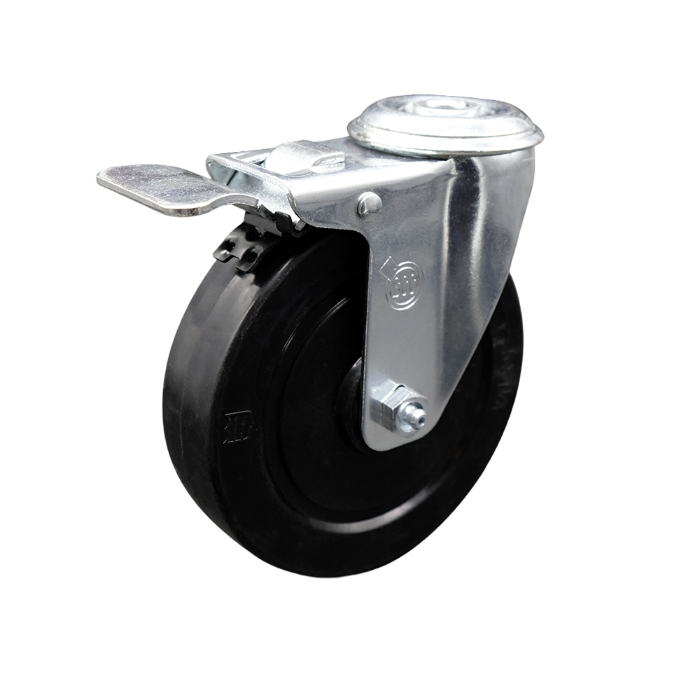 SCC-BHTTL20S514-SRS Soft Rubber Swivel Bolt Hole Caster with 5 x 1.25 in. Black Wheel & Total Locking Brake