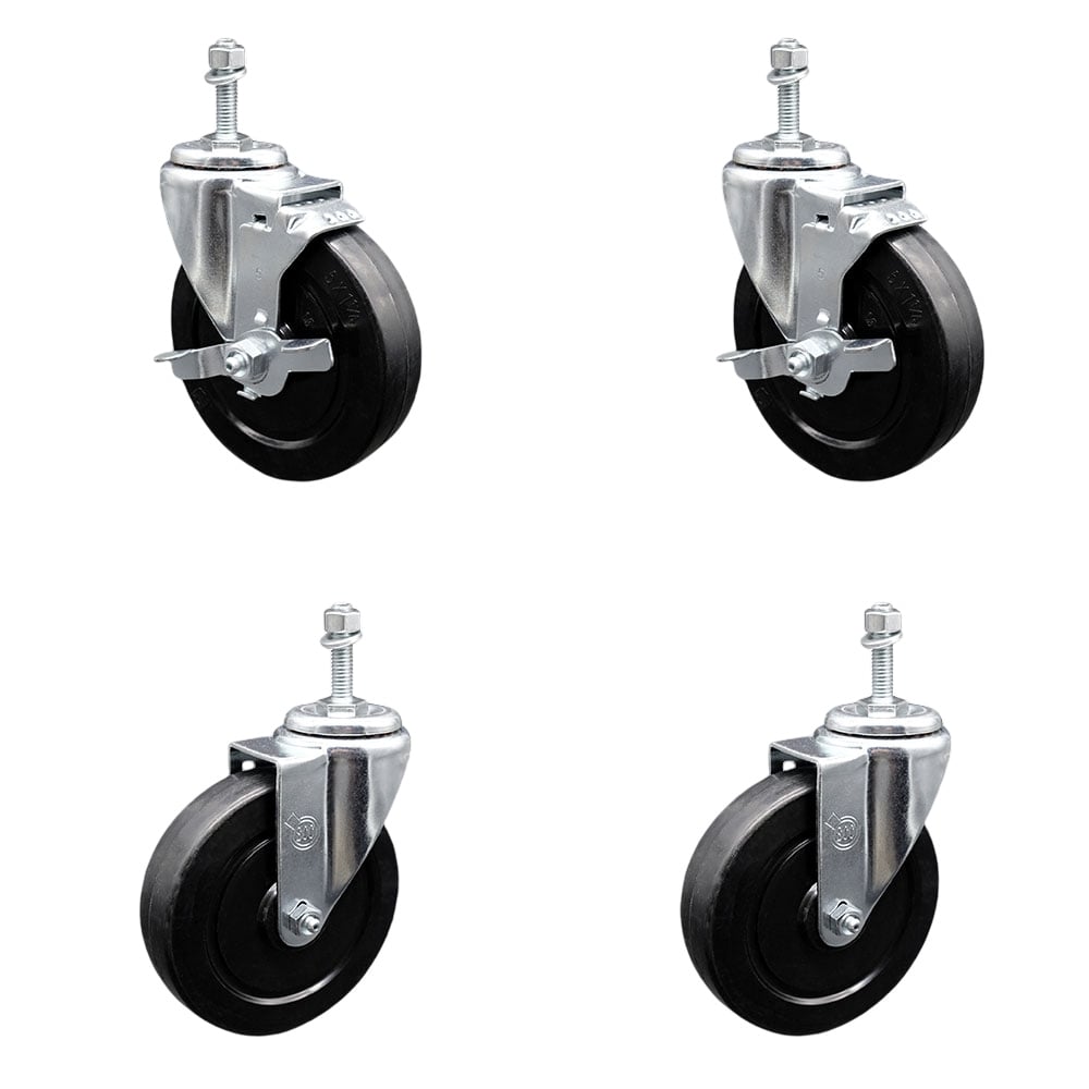 SCC-TS20S514-SRS-M1015-2-TLB-2 Soft Rubber Swivel Threaded Stem Caster with 5 x 1.25 in. Black Wheels & 10 mm Stems - Set of 4