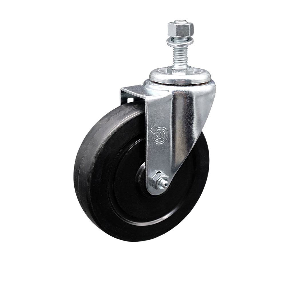 SCC-TS20S514-SRS-M1215 Soft Rubber Swivel Threaded Stem Caster with 5 x 1.25 in. Black Wheel & 12 mm Stem