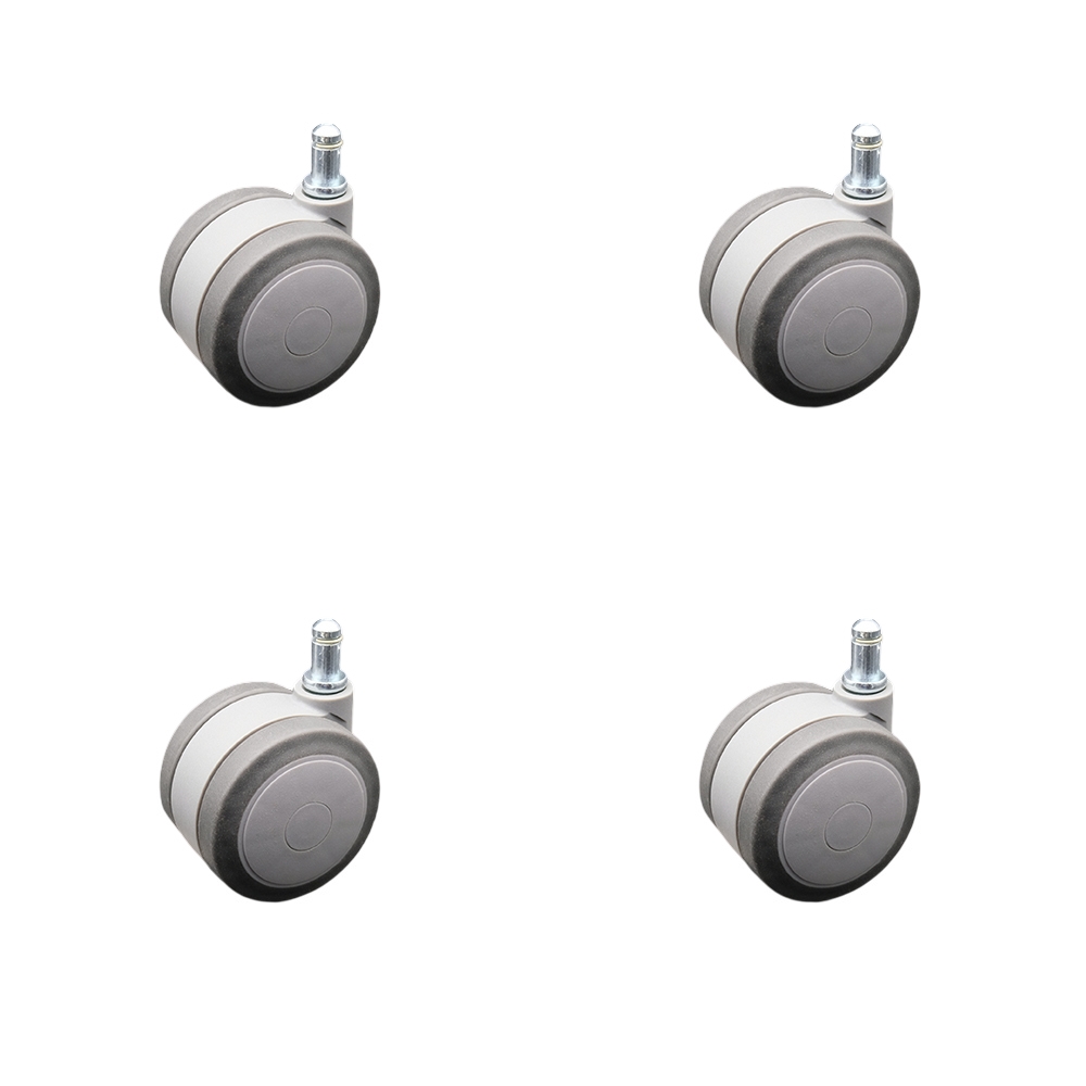 3 in. Heavy Duty Office Chair Stem Casters Gray Thermoplastic Rubber Twin Wheel with 0.43 in. by 0.875 in. Grip Ring Stem Casters - Set of 4