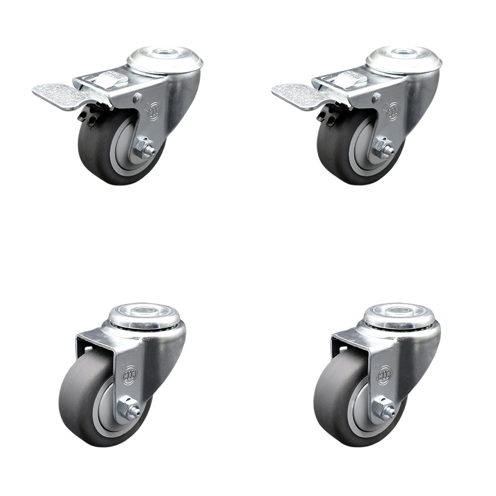 SCC-SSBHTTL20S314-TPRB-2-S-2 Stainless Steel Thermoplastic Rubber Swivel Bolt Hole Caster, 3 x 1.25 in. Gray Wheels - Set of 4