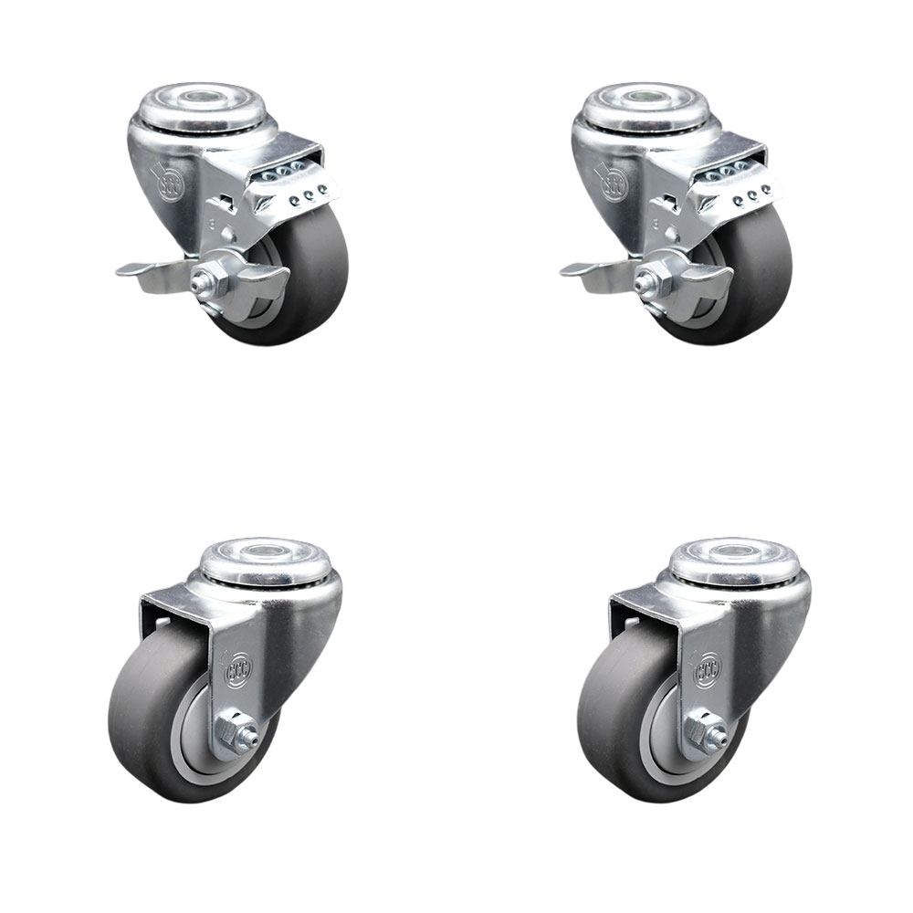 SCC-SSBH20S3514-TPRB-2-TLB-2 Stainless Steel Thermoplastic Rubber Swivel Bolt Hole Caster, 3.5 x 1.25 in. Gray Wheels - Set of 4