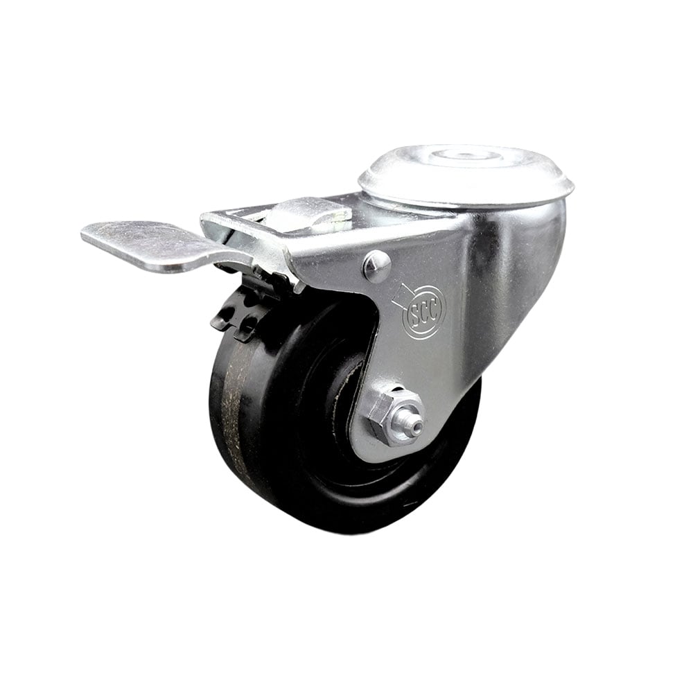 SCC-BHTTL20S314-PHR Phenolic Swivel Bolt Hole Caster with Roller Bearing 3 x 1.25 in. Black Wheel & Total Locking Brake