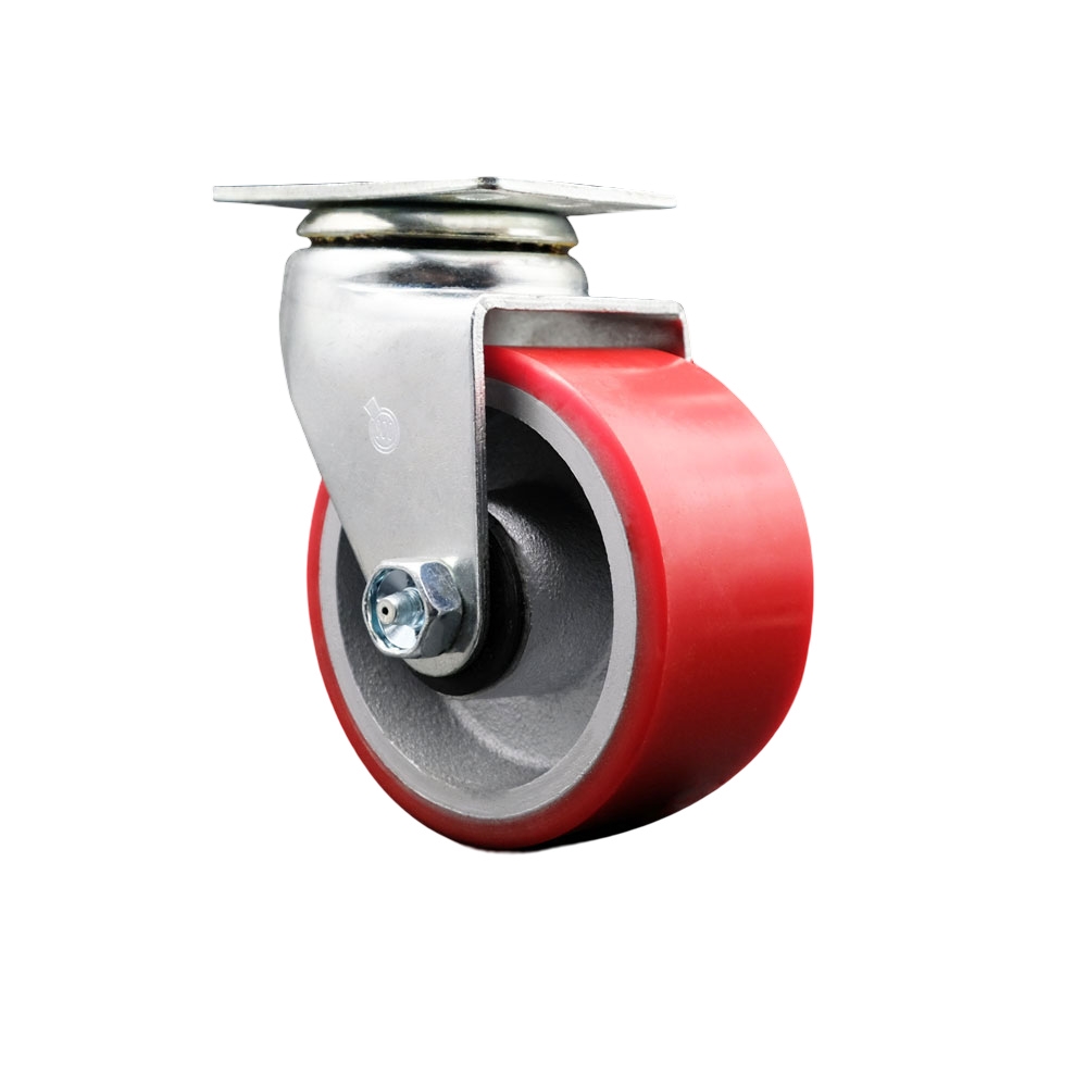 SCC-20S420-PUB-RS Swivel Top Plate Caster, Red - 4 in. by 2 in. Polyurethane on Cast Iron Wheel Ball Bearing