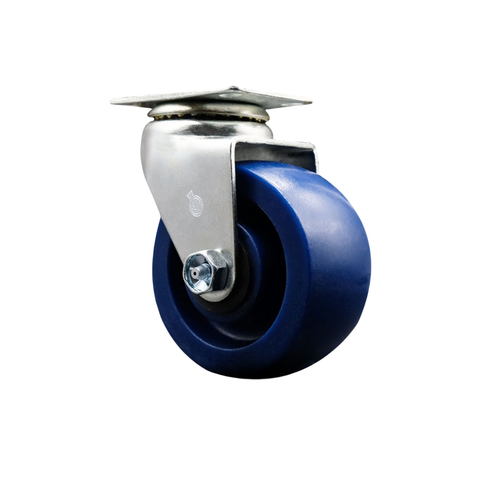 SCC-20S420-SPUR Swivel Top Plate Caster, Blue - 4 in. by 2 in. Solid Polyurethane Wheel Roller Bearing