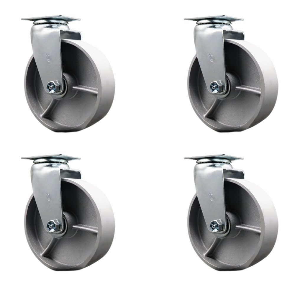 SCC-20S620-SSB-4 Swivel Top Plate Caster Set, Silver - 6 in. by 2 in. Semi Steel Cast Iron Wheel Ball Bearing