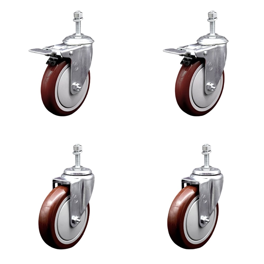 SCC-TSTTL20S514-PPUB-MRN-381615-2-S-2 Polyurethane Swivel Threaded Stem Caster with 5 x 1.25 in. Maroon Wheels & 0.38 in. Stems - Set of 4