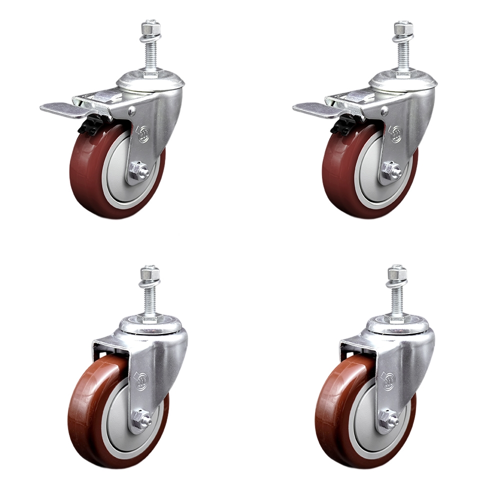 SCC-TSTTL20S414-PPUB-MRN-M1015-2-S-2 Polyurethane Swivel Threaded Stem Caster with 4 x 1.25 in. Maroon Wheels & 10 mm Stems - Set of 4