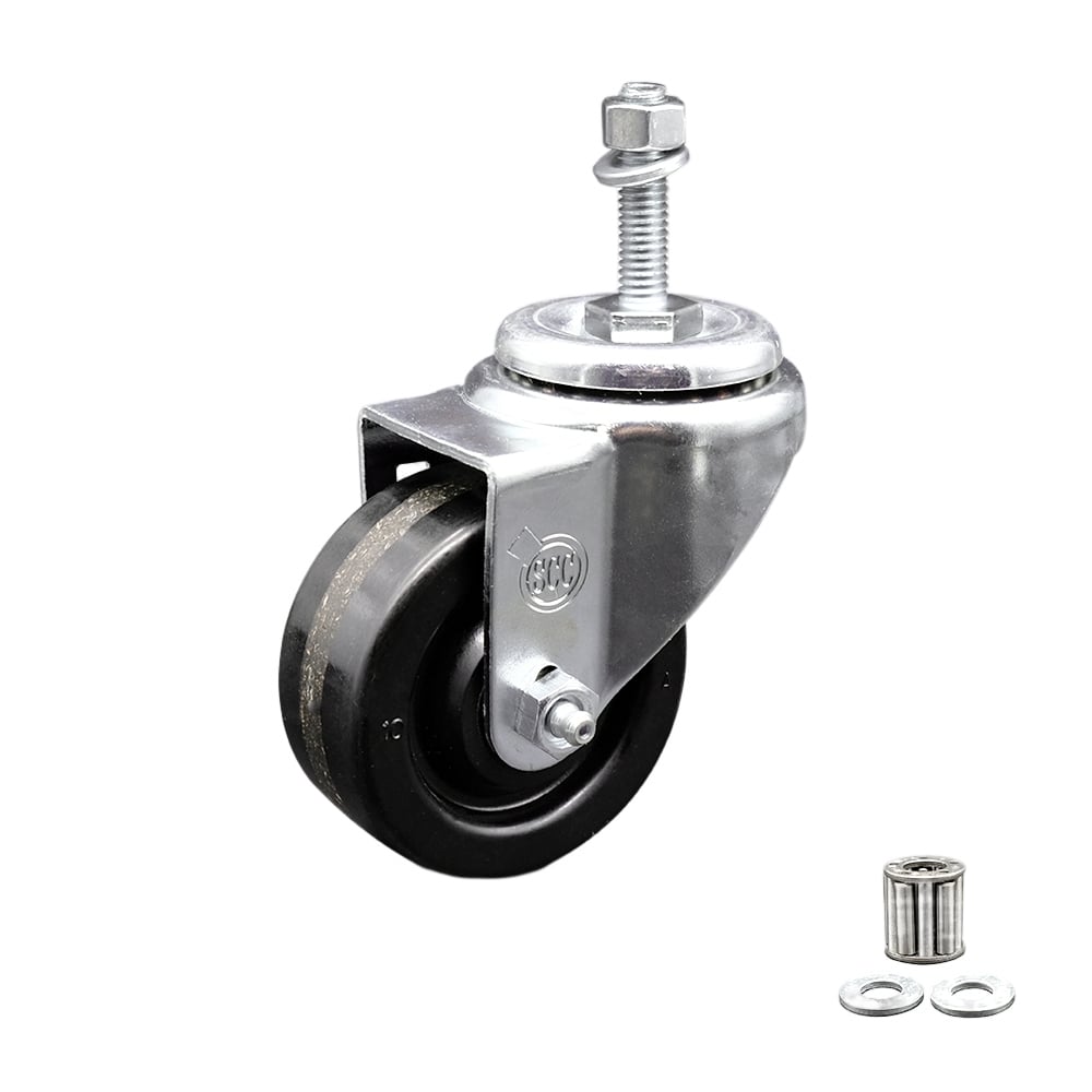 SCC-TS20S3514-PHR-381615 Phenolic Swivel Threaded Stem Caster with Roller Bearing 3.5 x 1.25 in. Black Wheel & 0.38 in. Stem