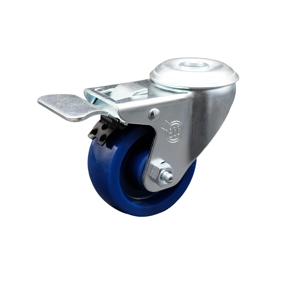 SCC-BHTTL20S314-SPUS Solid Polyurethane Swivel Bolt Hole Caster with 3 x 1.25 in. Blue Wheel & Total Locking Brake
