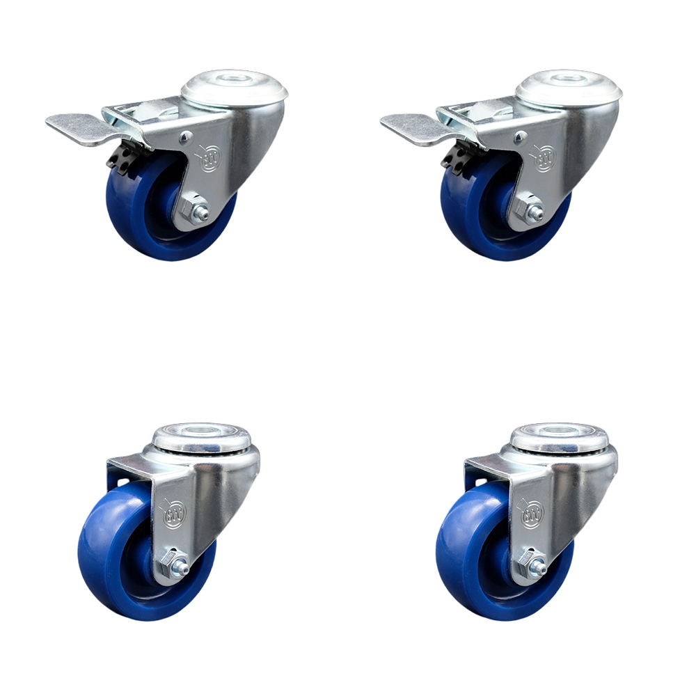 SCC-BHTTL20S314-SPUS-2-S-2 Solid Polyurethane Swivel Bolt Hole Caster with 3 x 1.25 in. Blue Wheels - Set of 4