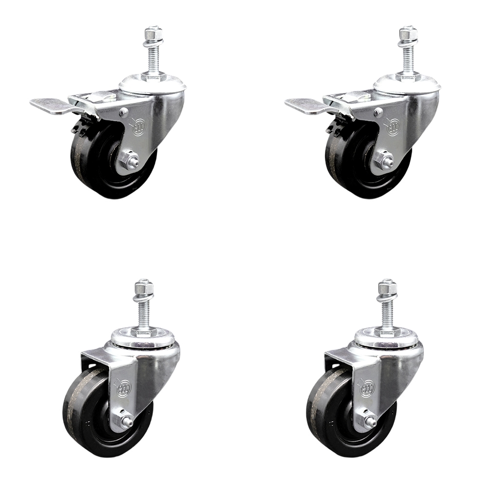 SCC-TSTTL20S3514-PHR-381615-2-S-2 Phenolic Swivel Threaded Stem Caster with Roller Bearing 3.5 x 1.25 in. Black Wheels & 0.38 in. Stems - Set of 4